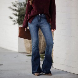 Factory direct sales: 2025 European and American cross-border foreign trade women's jeans, fashionable slim-fit stretch, raw-edge, high-waisted flared pants