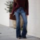 Factory direct sales: 2025 European and American cross-border foreign trade women's jeans, fashionable slim-fit stretch, raw-edge, high-waisted flared pants