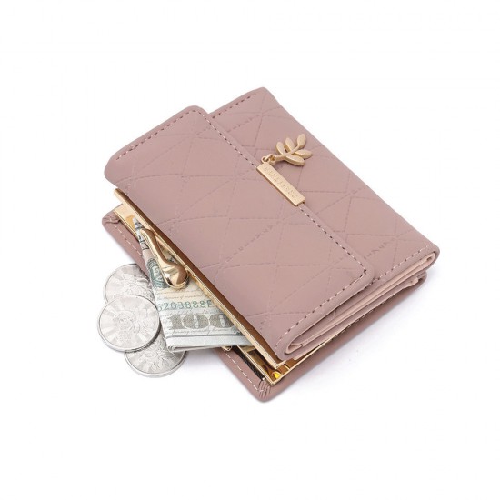 2025 New Short Women's Small Fresh Foldable Multifunctional Wallet with Diamond Plaid Full PU Leather Student Coin Purse