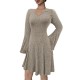 Slightly flared long-sleeved knit dress for women, 2025 autumn and winter French high-end V-neck, waisted A-line short skirt.