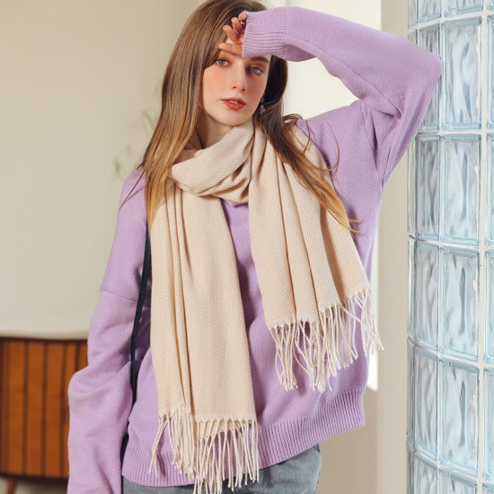 Solid color scarves, light wavy stripes, new women's winter scarves, fresh and sweet, macaron-style, single-color mid-length scarves.