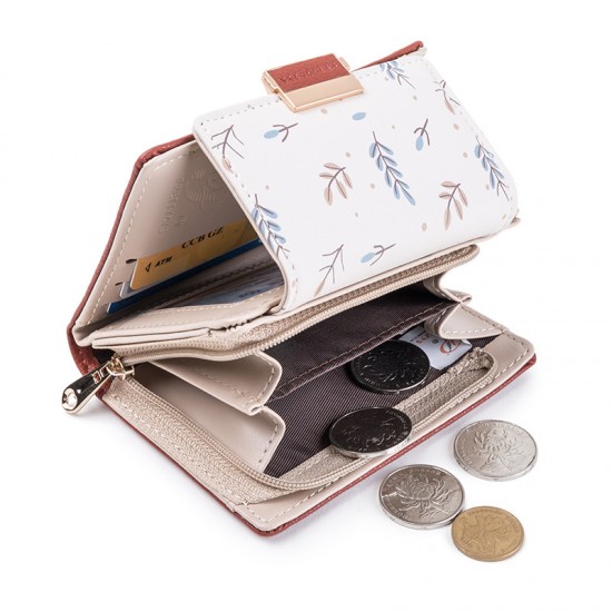 Pruti's new women's short wallet, fresh and stylish colorblock floral print, large capacity, student wallet