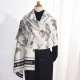 Retro, trendy, black and white jacquard landscape faux cashmere scarf, Japanese and Korean, autumn and winter women's office warm long shawl.