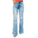 Factory direct sales of 2025 new cross-border European and American women's jeans, high-waisted, ripped, slightly flared, slit pants
