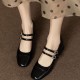 2023 spring red patent leather square-toe, block-heeled French-style retro Mary Janes for women.