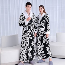 Autumn and winter new silver-gray double-layer thickened jacquard cotton velvet nightgown for men, long plus-length velvet bathrobe for women
