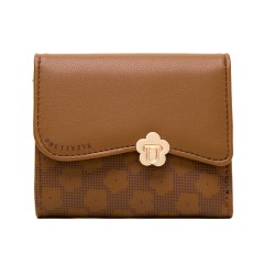 Pureti 2023 new women's short wallet, three-fold, floral hardware, fresh-looking, student coin purse. Coin purse and card holder