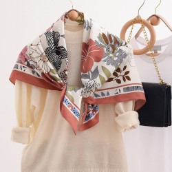 2025 spring and summer new silk scarves, wholesale, plant-patterned, 90s silk square scarves, French vintage scarves. Large Square Scarf for Women