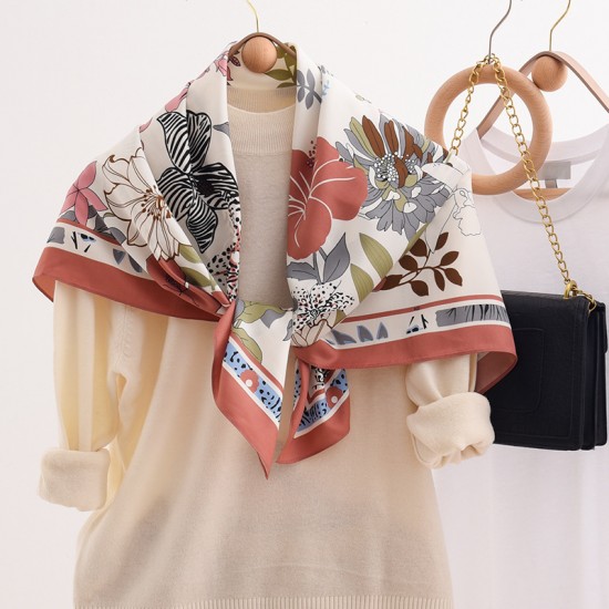 2025 spring and summer new silk scarves, wholesale, plant-patterned, 90s silk square scarves, French vintage scarves. Large Square Scarf for Women