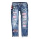 Amazon AliExpress Hot-Selling European and American Women's Jeans Ripped Printed Patch Mid-Rise Straight-Leg Pants In Stock