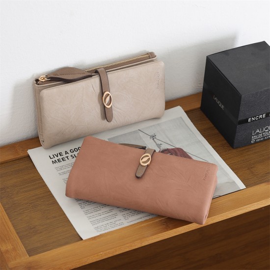 New cross-border women's long wallet, Korean style, fresh and simple, zippered and clasp, multifunctional, large capacity, clutch, coin purse.