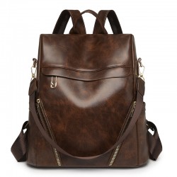 Cross-border trendy contrasting PU leather casual women's backpack, new large-capacity dual-use, fashionable travel backpack.