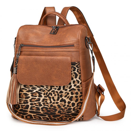 Cute new retro leopard print women's backpacks, fashionable large-capacity backpacks, wholesale