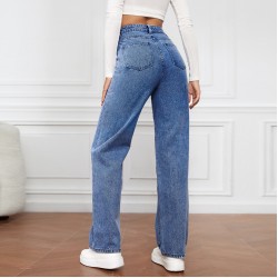2025 new cross-border European and American high-waisted washed women's jeans, Amazon's fashionable and versatile long straight-leg pants.