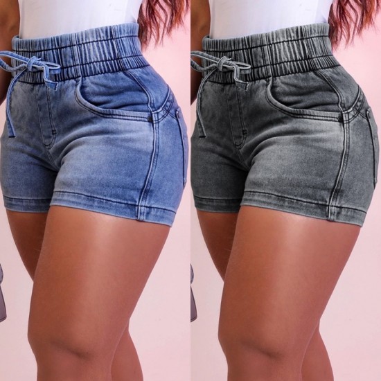 Slimming factory direct sales, 2025 spring/summer new slim-fit denim shorts for women, high-waisted, elastic waistband, and tie-dye hot pants