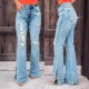 Factory direct sales of 2025 new cross-border European and American women's jeans, high-waisted, ripped, slightly flared, slit pants