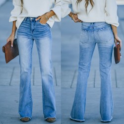 2025 Fall/Winter New European and American Cross-Border Elegant Commuter Stretch Denim Solid Color Bootcut High-Waisted Women's Jeans