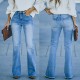 2025 Fall/Winter New European and American Cross-Border Elegant Commuter Stretch Denim Solid Color Bootcut High-Waisted Women's Jeans