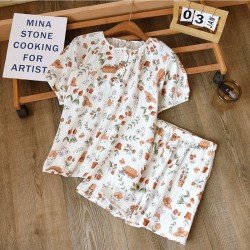 Spring and autumn women's cotton double-layer gauze loungewear, thin, soft, loose summer cotton trousers.
