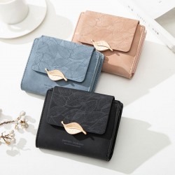 Ready Stock Wholesale Women's Short Wallet, Korean Fresh Leaf Buckle, Mini Student Coin Purse, Wholesale