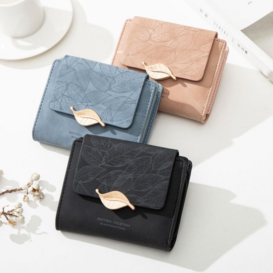 Ready Stock Wholesale Women's Short Wallet, Korean Fresh Leaf Buckle, Mini Student Coin Purse, Wholesale