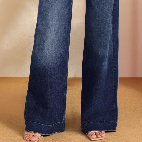 Foreign Trade Wholesale European and American Women's 2025 Spring New Lace-Up Stretch Jeans, Straight-Leg, Elegant Wide-Leg Pants Foreign Trade Wholesale European and American Women's 2025 Spring New Lace-Up Stretch Jeans, Straight-Leg, Elegant Wide-Leg Pants