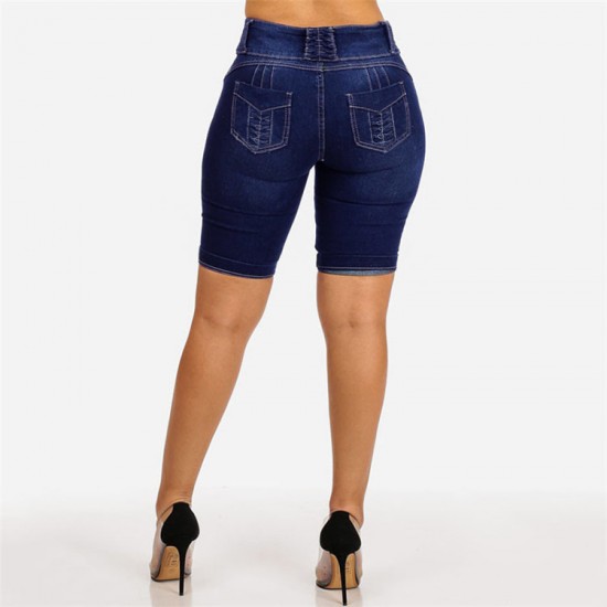 New Cross-Border Amazon Independent Station Denim Shorts for Women, Buttoned Shorts, Slimming, Cropped Shorts