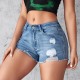 Amazon European and American Cross-border Ripped Denim Shorts for Women, High-waisted, Slim Fit, Streetwear, Raw-edge Shorts, In Stock