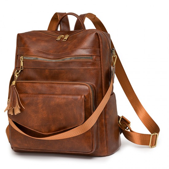 2025 New European and American Retro Fashion Women's Backpack, Trendy and Stylish, Large Capacity, Commuting, Fashionable, Tasseled Backpack Wholesale