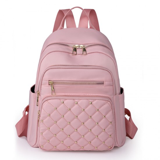 Solid color diamond-patterned rivet-stitched fashionable women's backpack, 2025 high-quality Korean-style large-capacity simple women's backpack