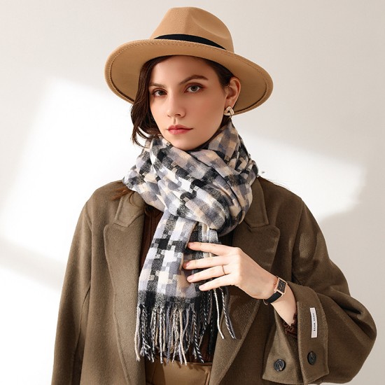 2023 new plaid scarf for women, winter mid-length tassel shawl, fashionable street style faux cashmere warm scarf for men.
