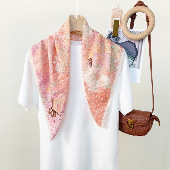 Korean fashionable, pastoral style, floral print, elegant design square scarves, niche, youthful, new silk scarves for mothers