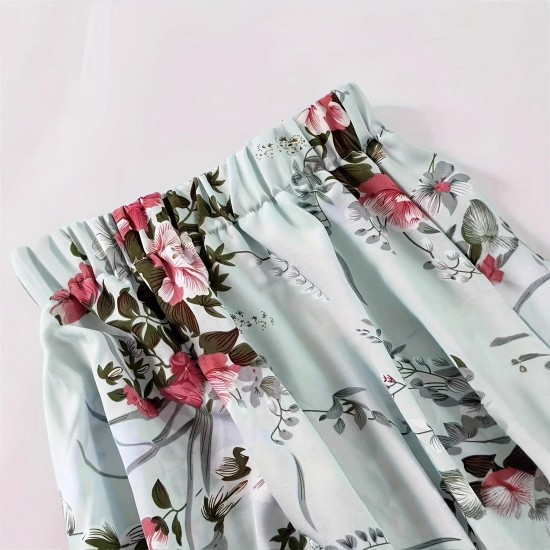 Best-selling cross-border women's clothing: factory direct sales. New Summer European and American Retro Round Neck and Print Swing Skirt Set