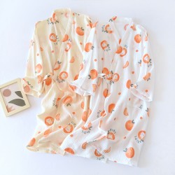 Women's cotton double-layer gauze pajamas, round neck, long sleeves, thin, spring, summer, and autumn, loose, thin loungewear set.
