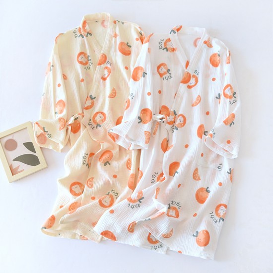 Women's cotton double-layer gauze pajamas, round neck, long sleeves, thin, spring, summer, and autumn, loose, thin loungewear set. Women's cotton double-layer gauze pajamas, round neck, long sleeves, thin, spring, summer, and autumn, loose, thin loungewear set.
