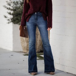 Factory direct sales: 2025 European and American cross-border foreign trade women's jeans, fashionable slim-fit stretch, raw-edge, high-waisted flared pants