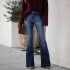 Factory direct sales: 2025 European and American cross-border foreign trade women's jeans, fashionable slim-fit stretch, raw-edge, high-waisted flared pants