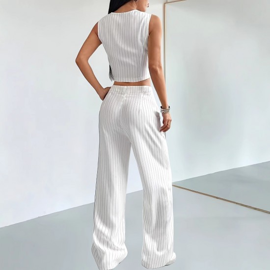 2025 foreign trade style design, complete with stylish and elegant white striped vest and professional suit pants.