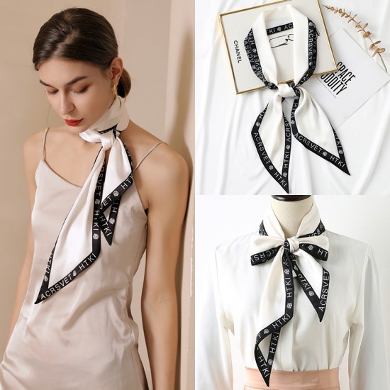 2025 spring and summer long silk scarf, luxury retro ribbon, lettered bag, polka dot neck scarf for women Small square scarf