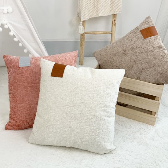Nordic ins chenille leather label solid color pillowcase for B&B and hotel rooms, living room sofa and bed cushions.