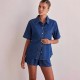 Casual style 2025 summer new cross-border foreign trade washed retro solid color short-sleeved shirt and shorts denim suit for women