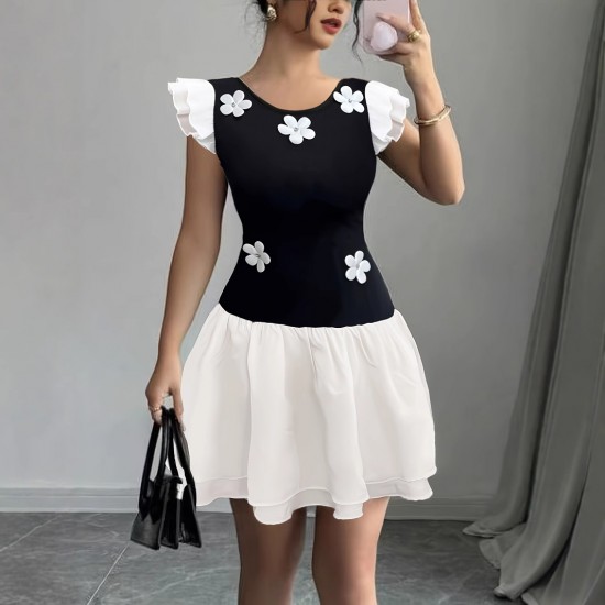 Women's Lace-Up Floral Slip Dress with Cross Ties, Backless, Waist-Stretching, Slimming Print, Sexy Sleeveless Mini Skirt