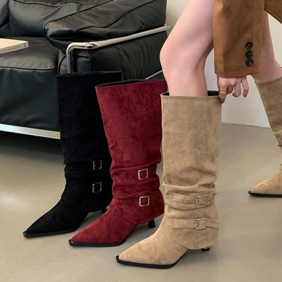Women's suede pointed-toe pleated boots (Autumn/Winter 2025 new style, detachable, reversible, stiletto boots) Women's suede pointed-toe pleated boots (Autumn/Winter 2025 new style, detachable, reversible, stiletto boots)