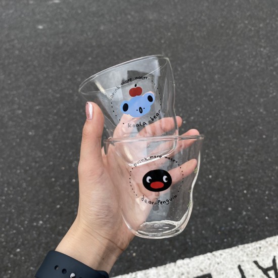 Homemade retro cartoon coconut tree glass, simple vintage-style juice cup, cute cold drink cup, double-layered cup. Homemade retro cartoon coconut tree glass, simple vintage-style juice cup, cute cold drink cup, double-layered cup.