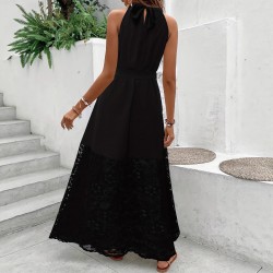 2025 new European and American elegant halter neck sleeveless dress with adjustable lace belt and waist.