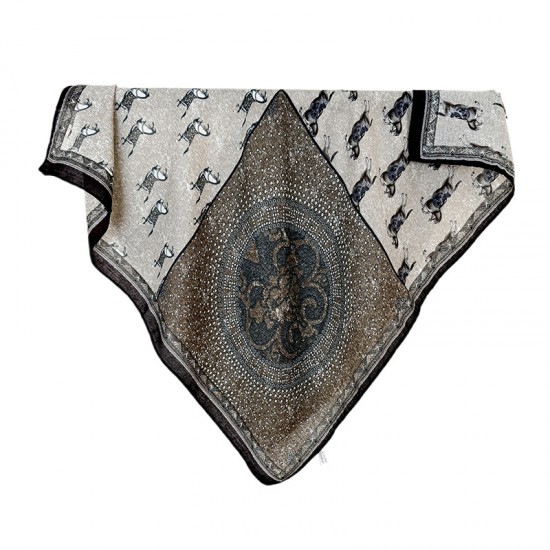 Spring/Summer Women's Retro Individually Designed Horse Print Thin Square Handkerchief, Japanese and Korean Cross-border Fashionable and High-quality 70s Square Handkerchief