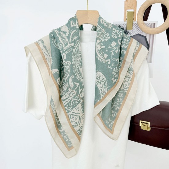 Korean retro and fashionable cashew flower print 9 0*90CM small square women's high-end silk scarf, decorative neckwear, professional scarf