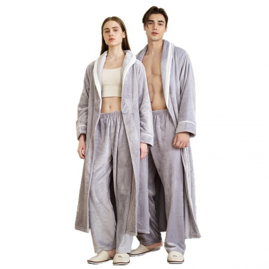 320g thickened, extra-long, comfortable cotton fleece nightgown for men and women, European sizes, simple, plush, plush bathrobe.