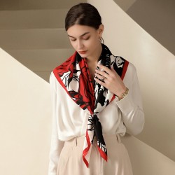 2025 Spring new imitation silk scarf for women, floral print decorative scarf, Korean style large square scarf, bag, silk scarf wholesale
