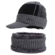 New copper label hat and scarf set, two-piece men's knitted hat, scarf with added fleece, autumn and winter warm wool hat.